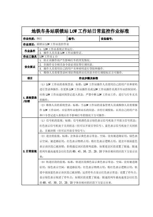 地铁车务站联锁站LOW工作站日常监控作业标准
