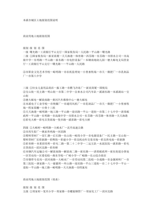 本溪市城区土地级别范围说明