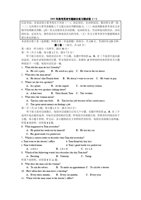 2005年高考英语专题综合复习测试卷.doc