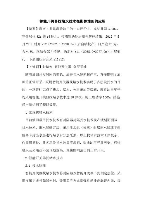 智能开关器找堵水技术在鄯善油田的应用