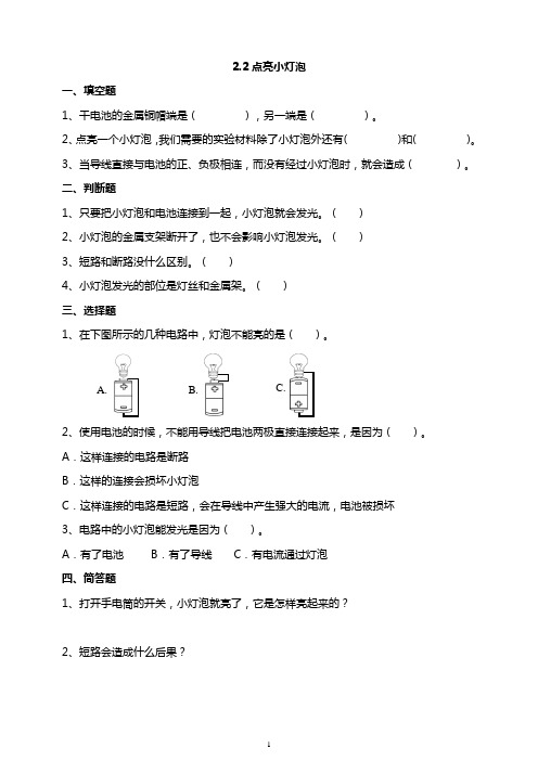 2.2点亮小灯泡 试题(含答案解析)