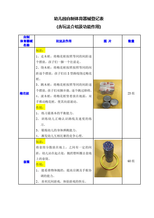 幼儿园自制体育器械登记表