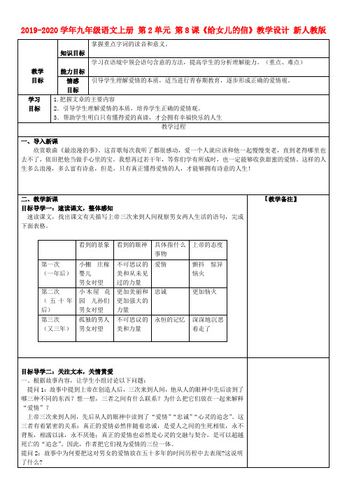 2019-2020学年九年级语文上册-第2单元-第8课《给女儿的信》教学设计-新人教版