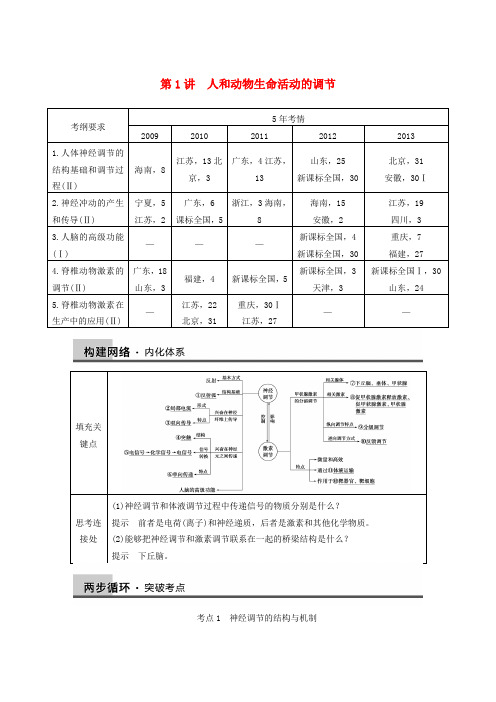 (福建专用)高考生物二轮复习 专题突破五 第1讲 人和动物生命活动的调节教学案