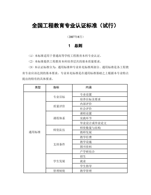 全国工程教育专业认证标准试行