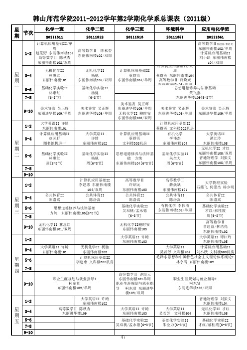化学系112课表