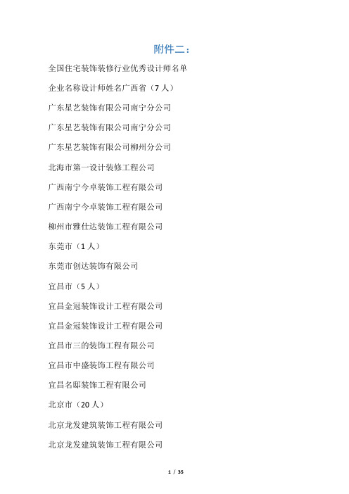 全国住宅装饰装修行业优秀设计师名单