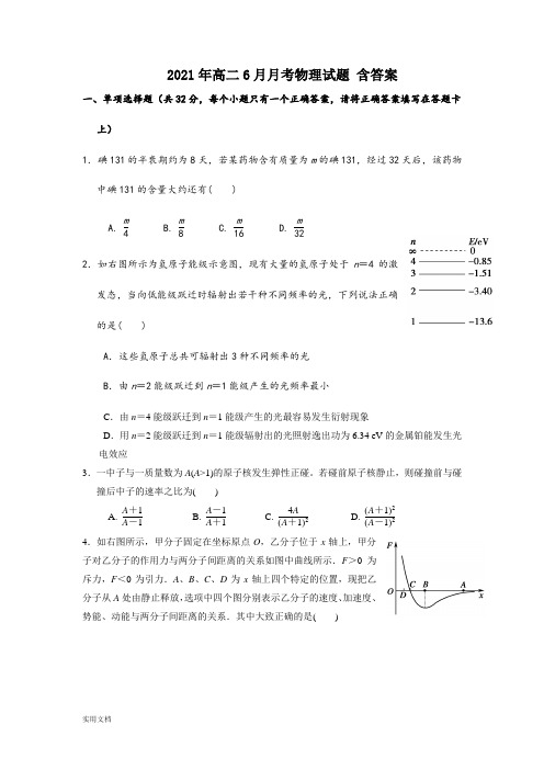 2021-2022年高二6月月考物理试题 含答案