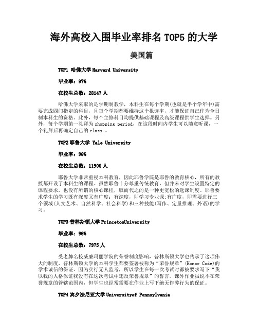 海外高校入围毕业率排名TOP5的大学