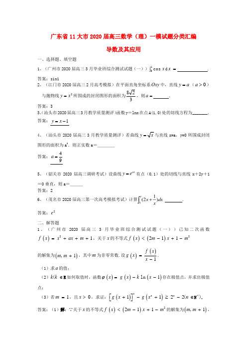 广东省11大市2020届高三数学一模试题分类汇编3 导数及其应用