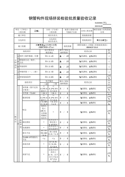(上海市新版)钢管构件现场拼装检验批质量验收记录