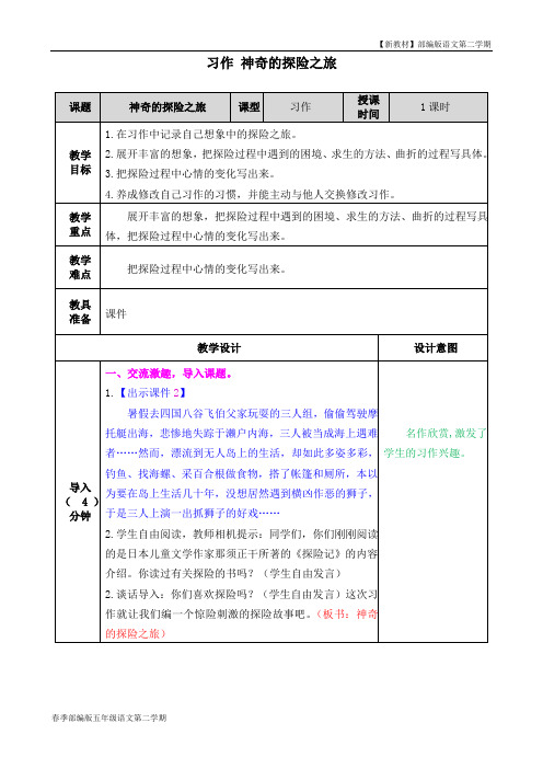 语文五年级下册《习作：神奇的探险之旅》教案(2020年春季)