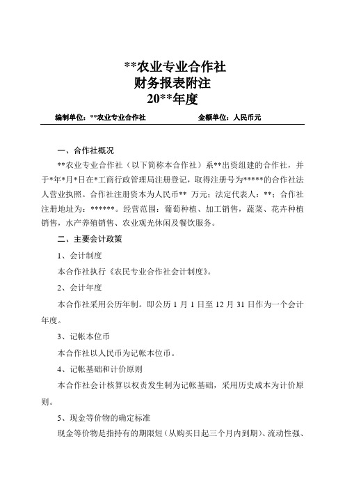 农业专业合作社财务报表附注