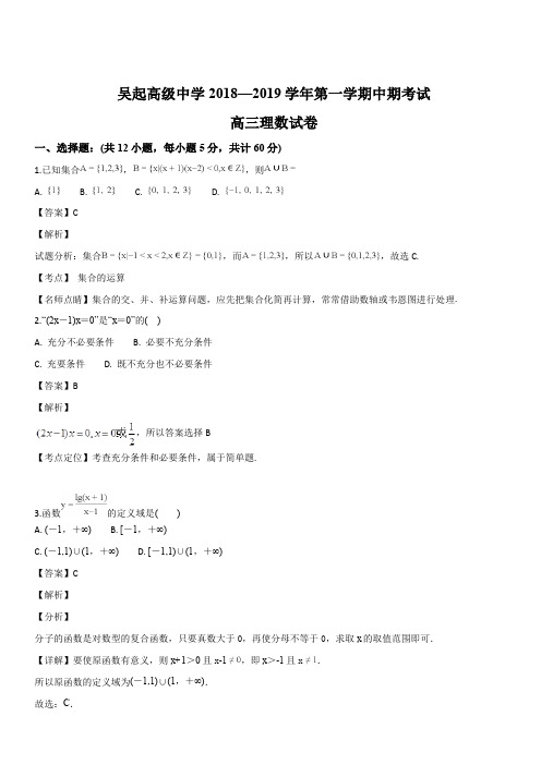 陕西省吴起高级中学2019届高三上学期期中考试数学(理)试题(解析版)