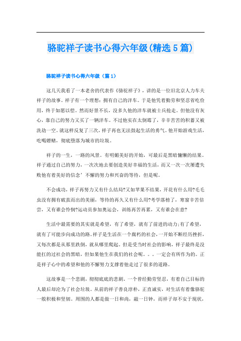 骆驼祥子读书心得六年级(精选5篇)