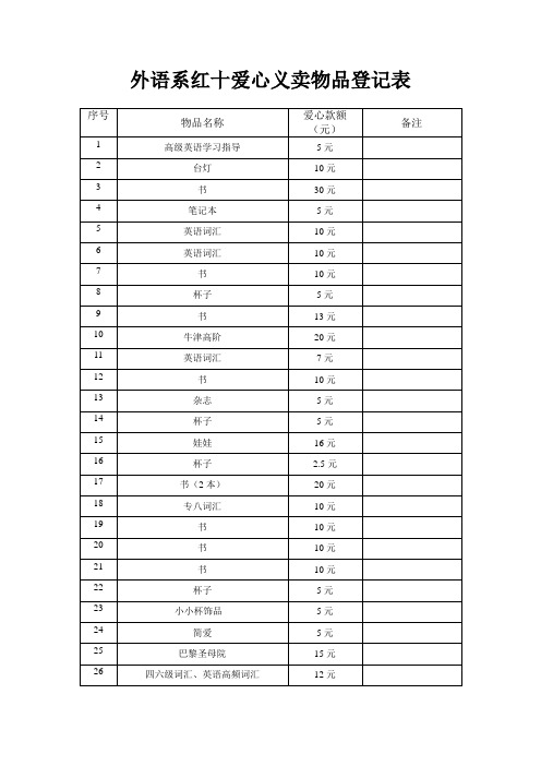 义卖物品登记表