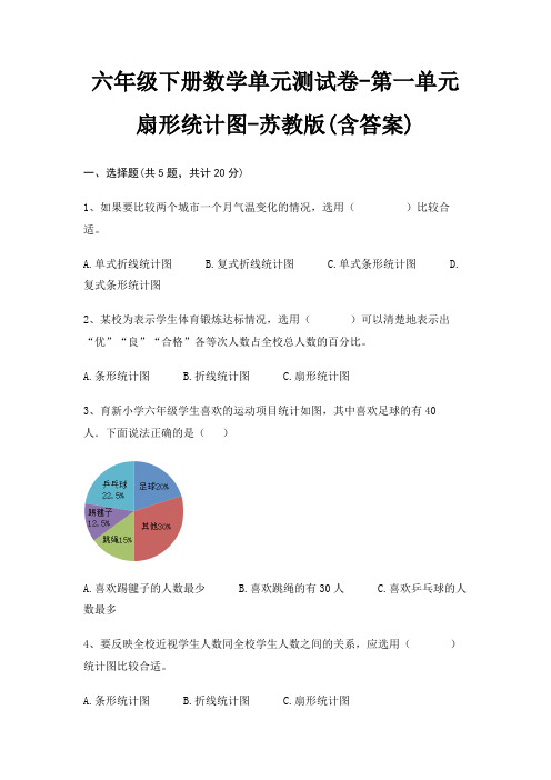 六年级下册数学单元测试卷-第一单元 扇形统计图-苏教版(含答案)