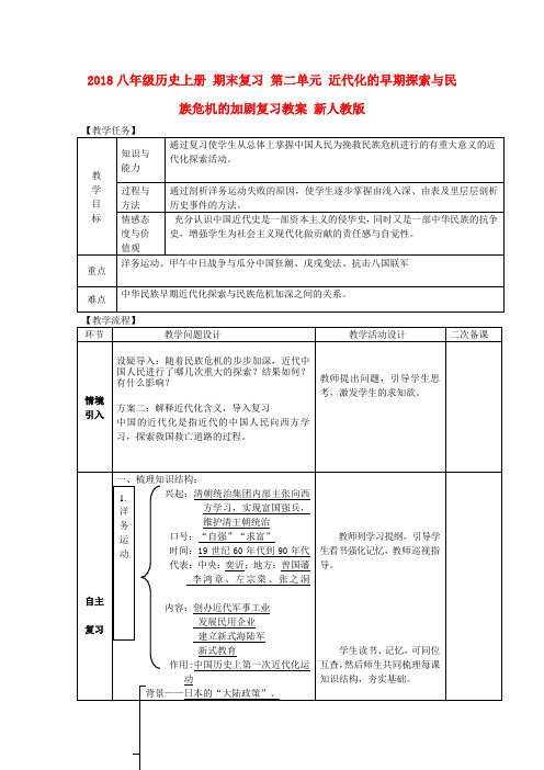 2018八年级历史上册 期末复习 第二单元 近代化的早期探索与民族危机的加剧复习教案 新人教版.doc