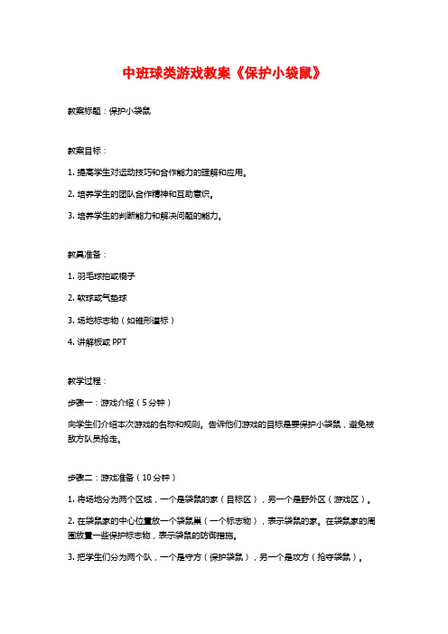 中班球类游戏教案《保护小袋鼠》