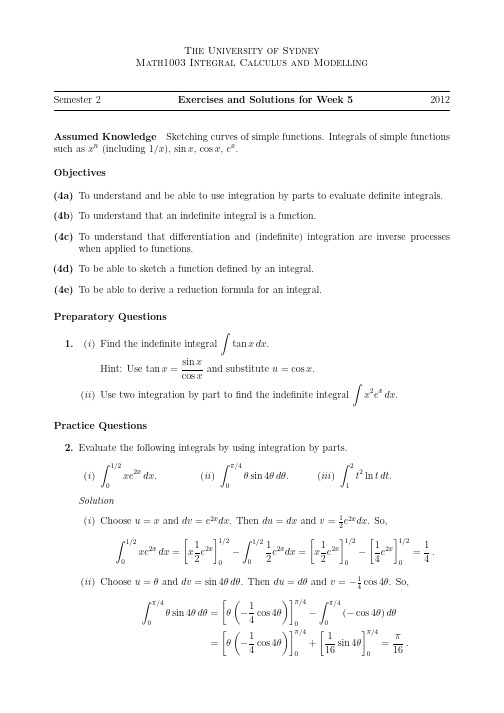 MATH1003_Integral Calculus and Modelling_Summer School 2013_tut05sol