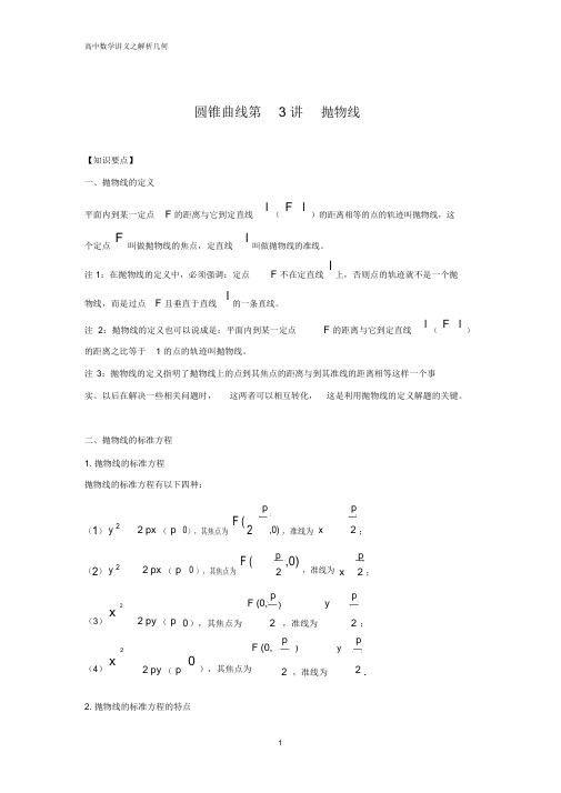 高中数学解析几何专题之抛物线(汇总解析版)