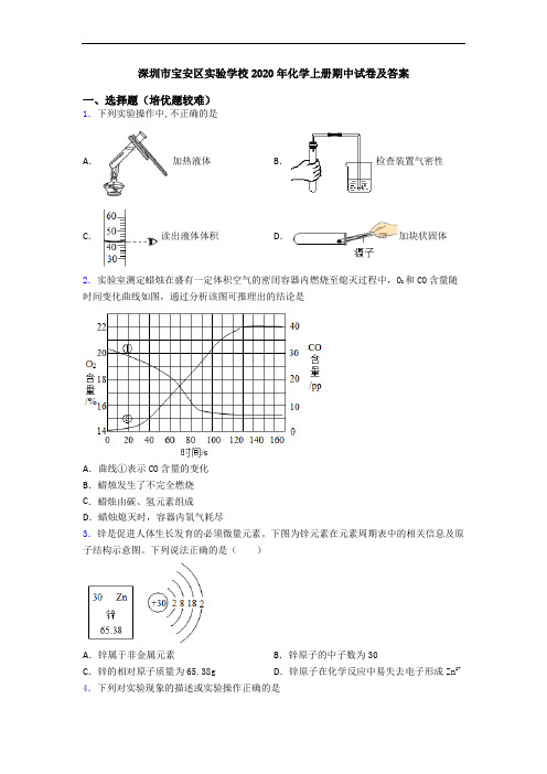 深圳市宝安区实验学校2020年初三化学上册期中试卷及答案