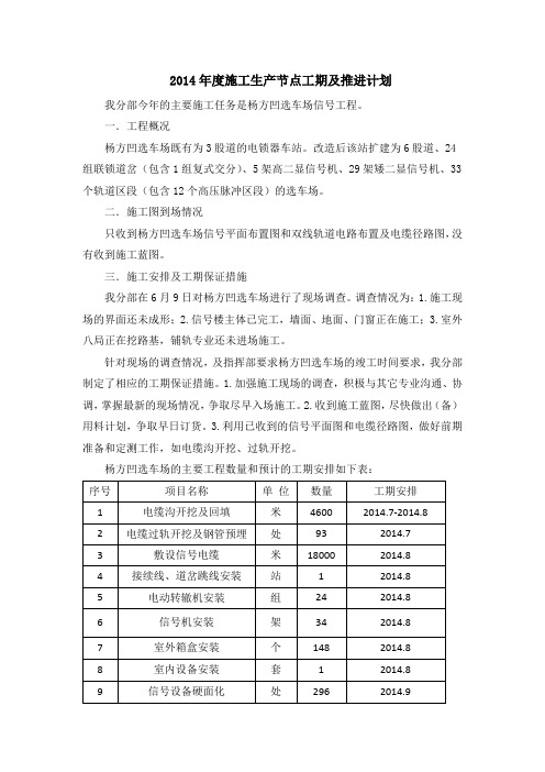 2014年度施工生产节点工期及推进计划