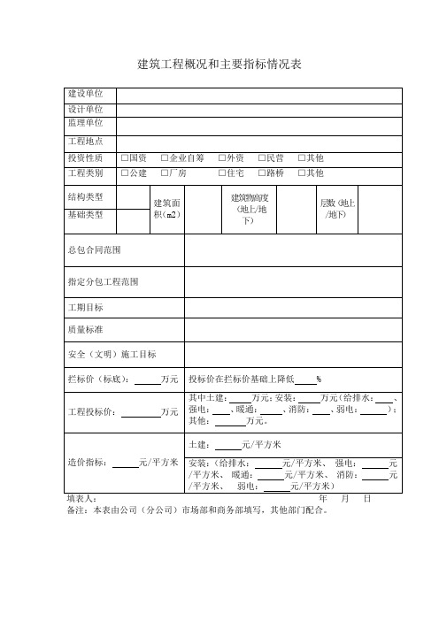 建筑工程概况和主要指标情况表