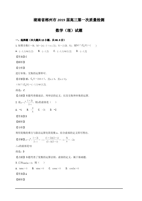 湖南省郴州市2019届高三第一次质量检测数学(理)试题 含解析