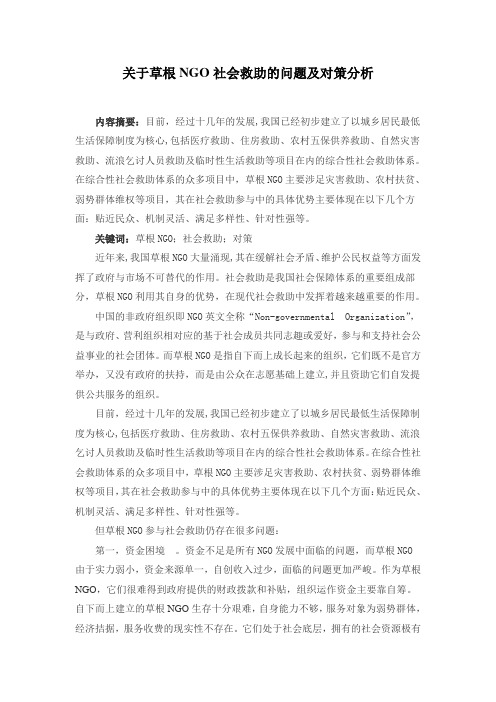 关于草根NGO社会救助的问题及对策分析