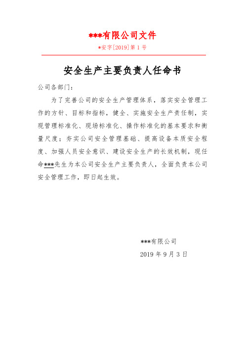 安全生主主要负责人、管理员、组员任命书