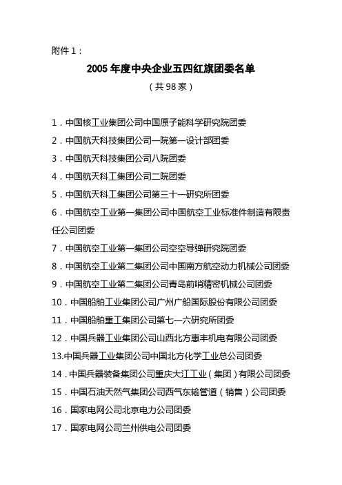 2005年度中央企业五四红旗团委名单