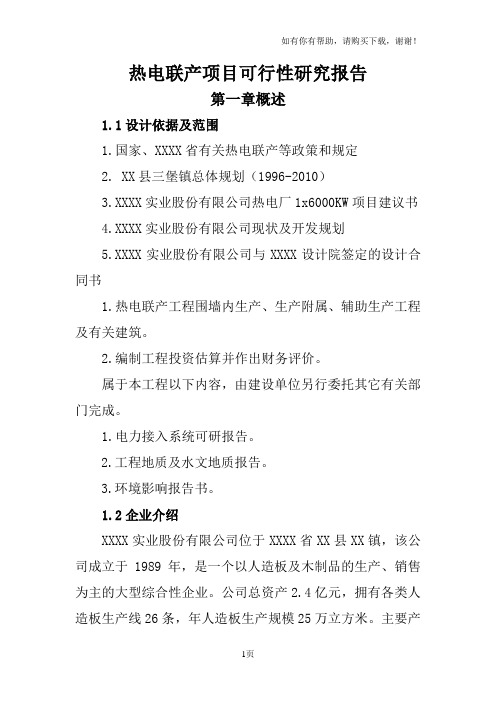 热电联产项目可行性研究报告