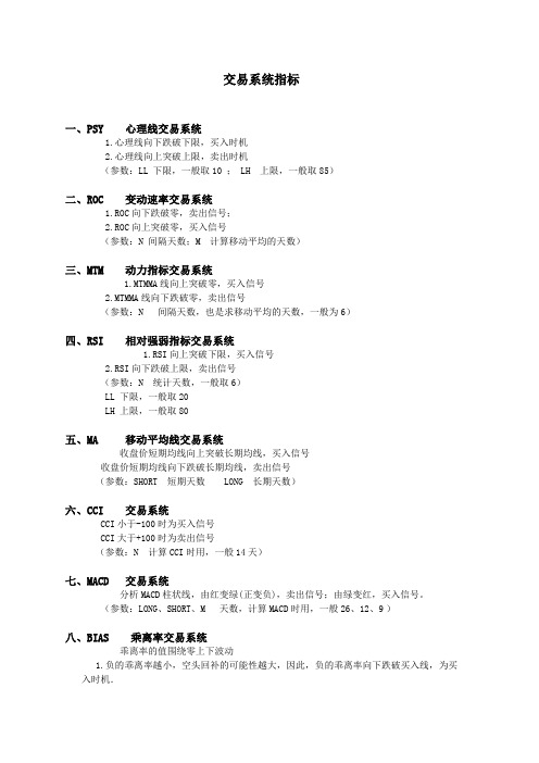 交易系统指标