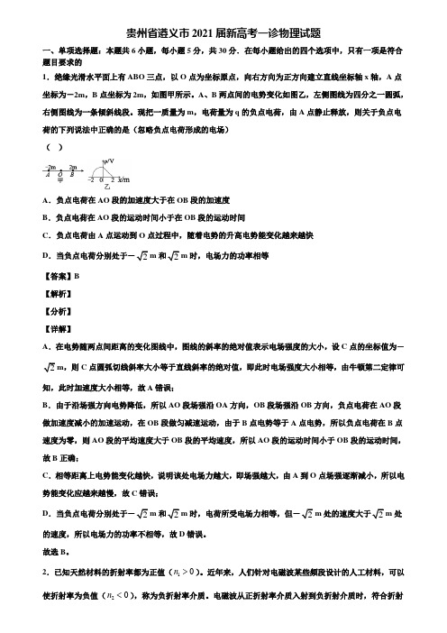 贵州省遵义市2021届新高考一诊物理试题含解析