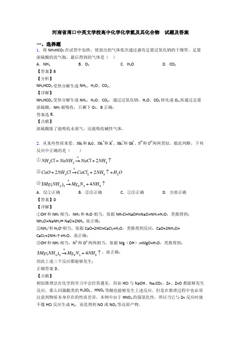 河南省周口中英文学校高中化学化学氮及其化合物  试题及答案