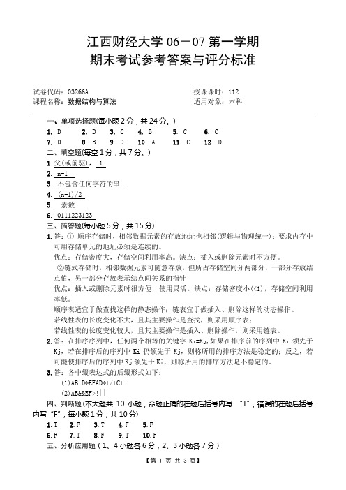 06-07数据结构与算法A卷参考答案