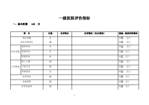 一级医院评价指标