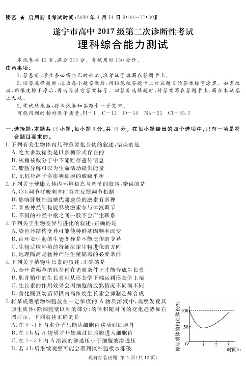 四川省遂宁内江等九市高三2020届第二次模拟考试理综试题 word含解析