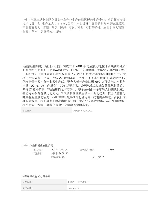 硅酸钙板行业的主要公司