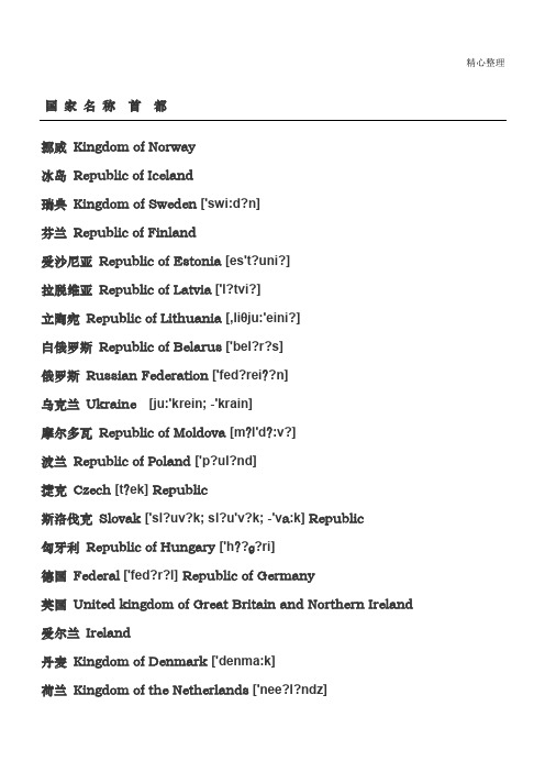 欧洲国家中英文对照带音标