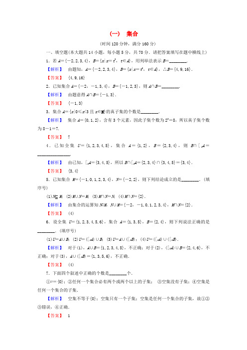 2018版高中数学 第一章 集合章末综合测评 苏教版必修1