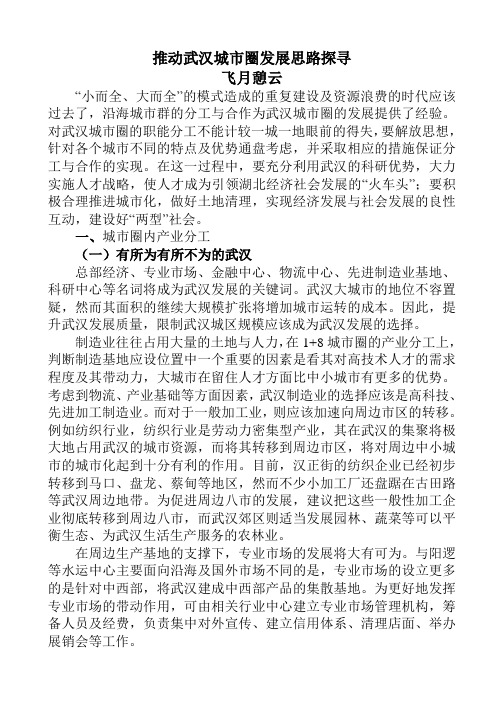 推动武汉城市圈发展思路探寻