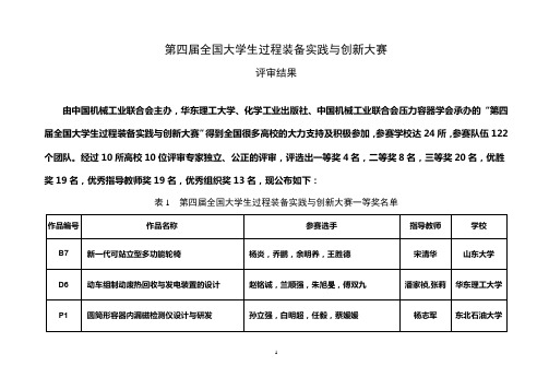 第四届全国大学生过程装备实践与创新大赛评审结果