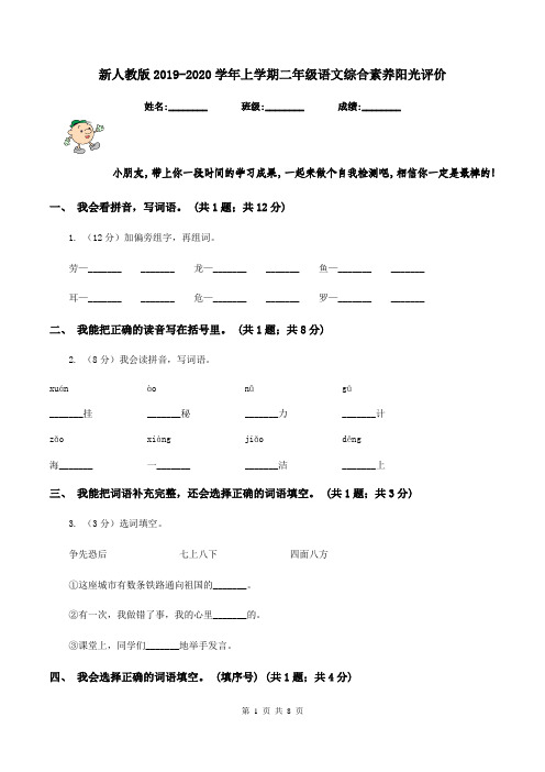 新人教版2019-2020学年上学期二年级语文综合素养阳光评价