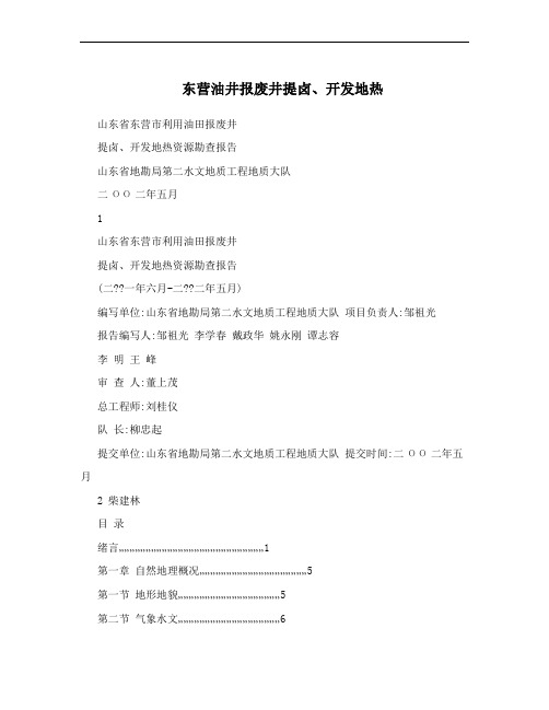 东营油井报废井提卤、开发地热