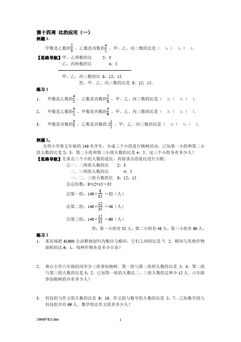 六年级奥数比的应用答案