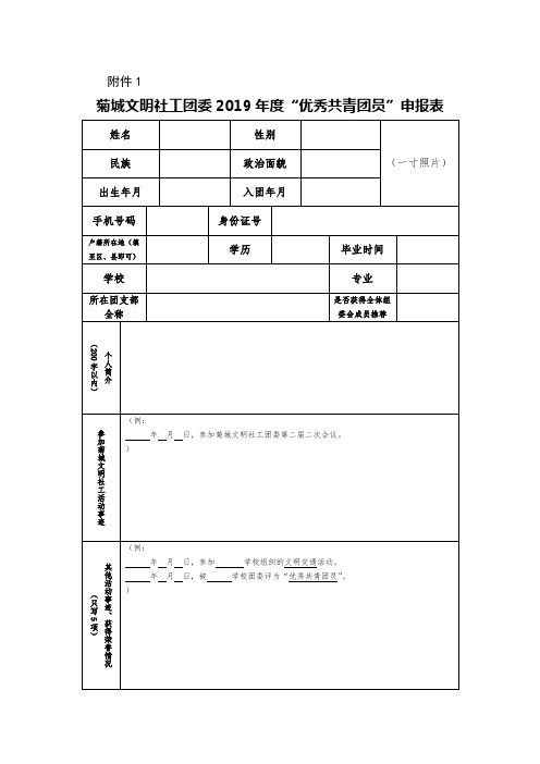 2019年度“优秀共青团员”申报表