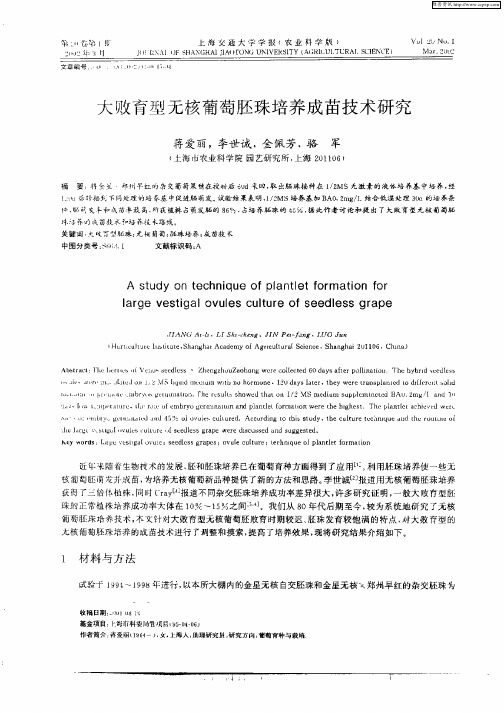 大败育型无核葡萄胚珠培养成苗技术研究