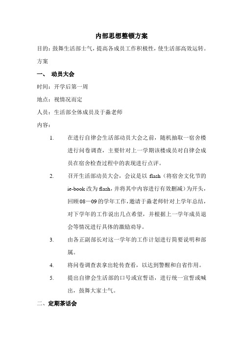 青岛理工大学琴岛学院学生宿舍自律会内部思想整顿方案(2008)
